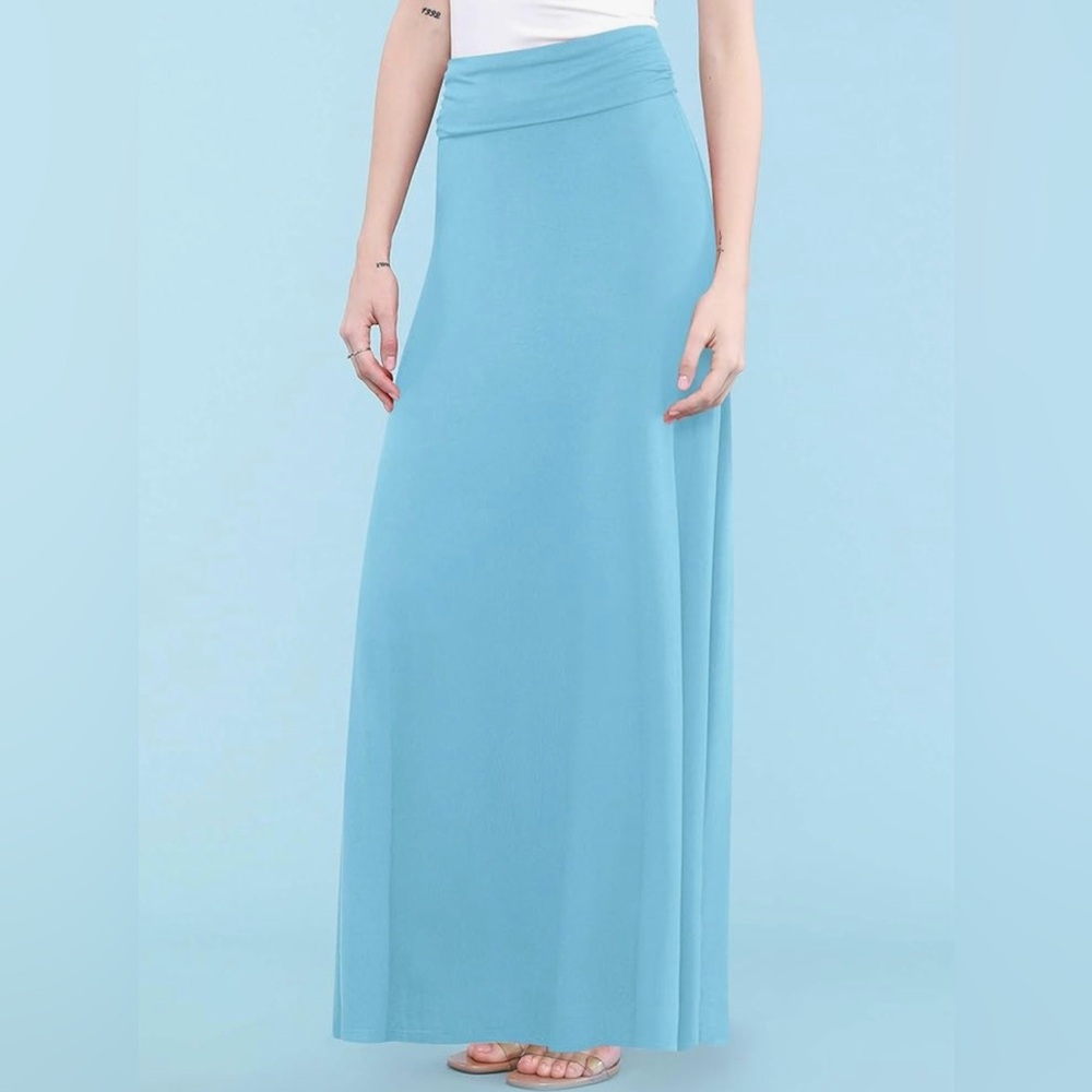 Women's Solid Basic Lightweight Floor Length Flare Long Maxi Lounge Skirt -light - Picture 4 of 6